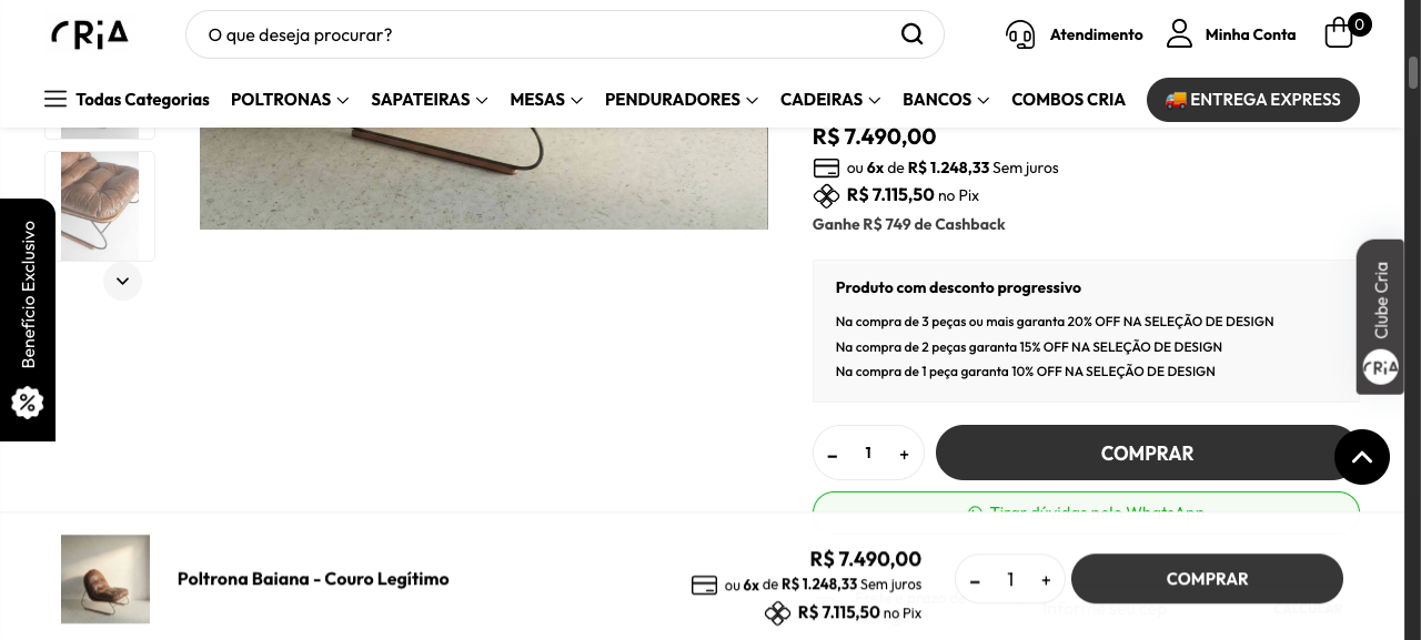 Área de compra da PDP com COMPRAR liberado e sem seletor de variação